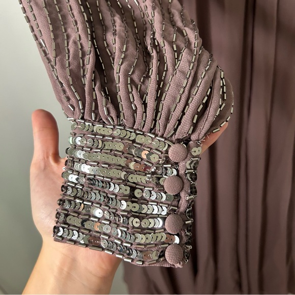 NWT ASOS Design Mauve Purple Long Sleeve Beaded Embellished Midi Dress - Picture 7 of 11